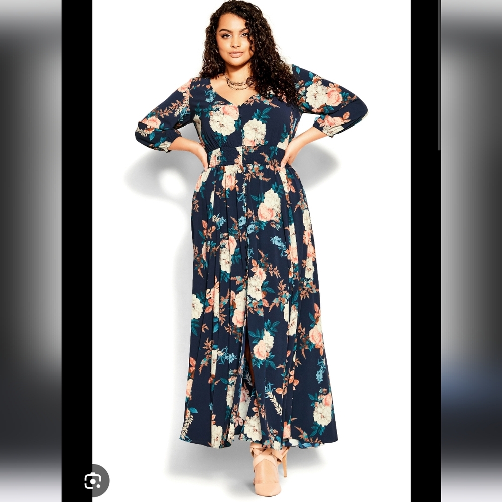 Majestic Floral Maxi Dress - Navy